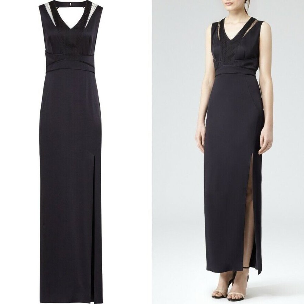 Reiss Navy & Black Maxi Slit Dress Size 4 NEW $555